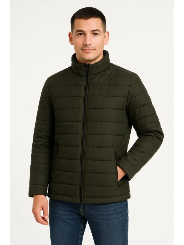 Erkek Bomber Mont Ceket – Su İtici Kumaş, Kapitone Astarlı, Fermuarlı, Kışlık - Haki