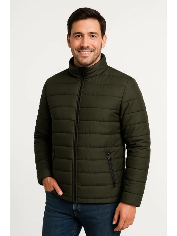 Erkek Bomber Mont Ceket – Su İtici Kumaş, Kapitone Astarlı, Fermuarlı, Kışlık - Haki