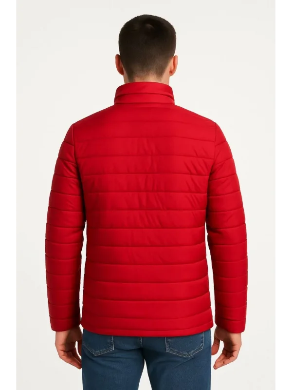 Erkek Bomber Mont Ceket – Su İtici Kumaş, Kapitone Astarlı, Fermuarlı, Kışlık - Kırmızı