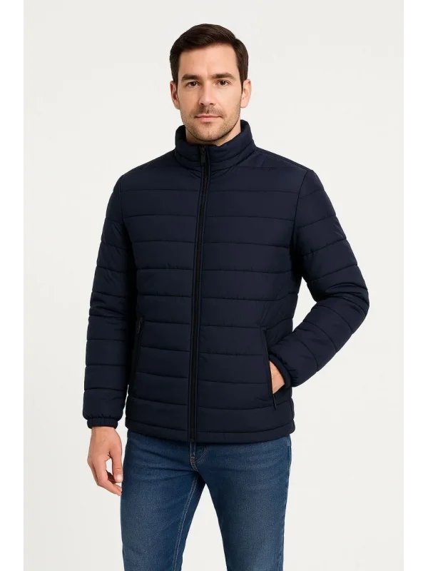 Erkek Bomber Mont Ceket – Su İtici Kumaş, Kapitone Astarlı, Fermuarlı, Kışlık - Lacivert