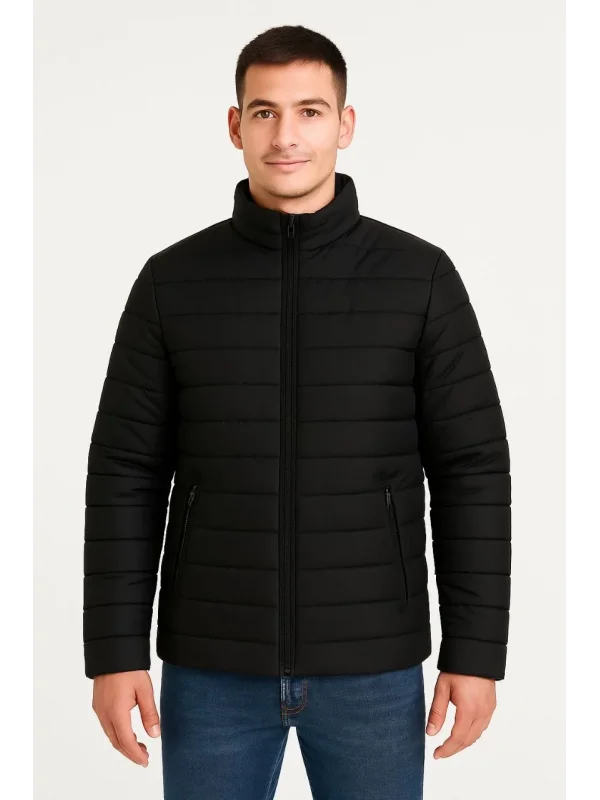 Erkek Bomber Mont Ceket – Su İtici Kumaş, Kapitone Astarlı, Fermuarlı, Kışlık - Siyah