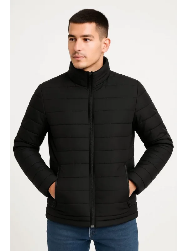 Erkek Bomber Mont Ceket – Su İtici Kumaş, Kapitone Astarlı, Fermuarlı, Kışlık - Siyah