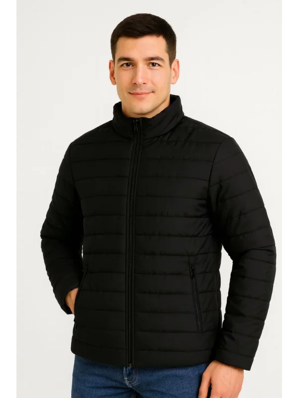 Erkek Bomber Mont Ceket – Su İtici Kumaş, Kapitone Astarlı, Fermuarlı, Kışlık - Siyah