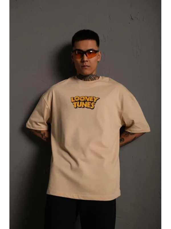 Erkek Dijital Baskılı T-Shirt - Bej