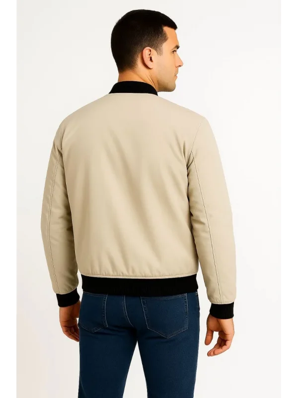 Erkek Bomber Mont Ceket – Fermuarlı, Kapitone İçi Astarlı, Su İtici Kumaş, Regular Fit, Uzun Kollu, Yandan Cepli, Bahar & Kış Rahat Günlük Stil - Bej