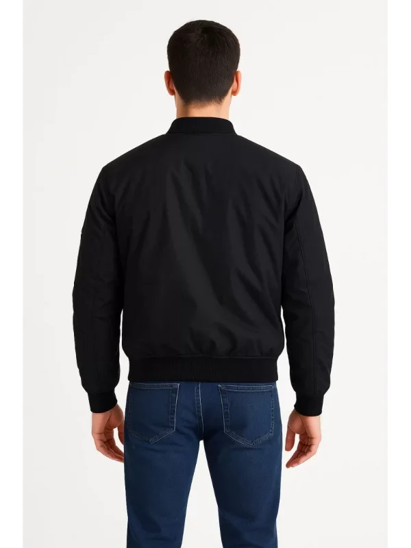 Erkek Bomber Mont Ceket – Fermuarlı, Kapitone İçi Astarlı, Su İtici Kumaş, Regular Fit, Uzun Kollu, Yandan Cepli, Bahar & Kış Rahat Günlük Stil - Siyah