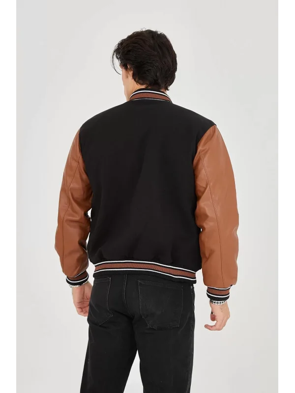 Erkek İçten Elyaf ve Astarlı Kolları Suni Deri Ceket - Kahverengi