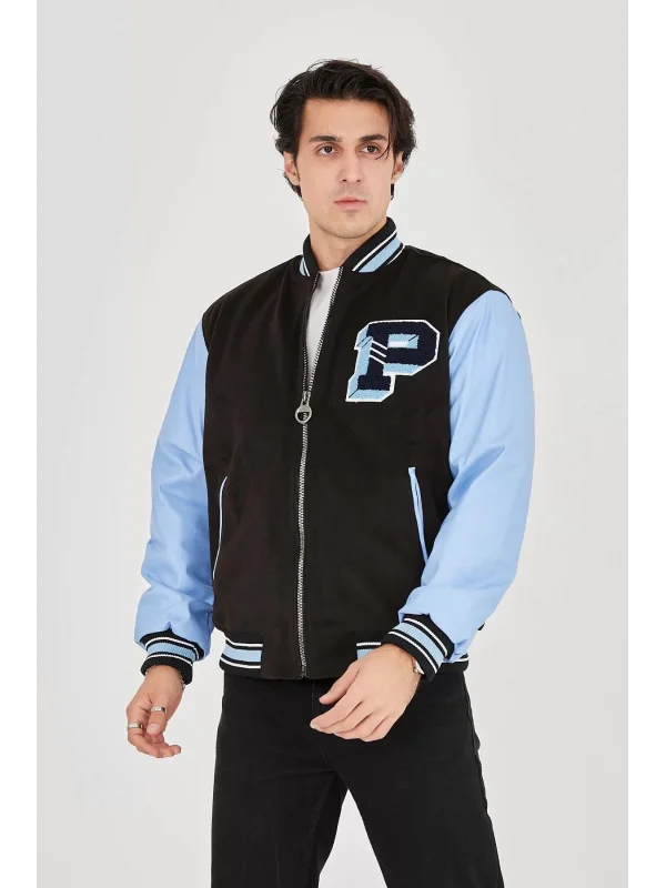 Erkek İçten Elyaf ve Astarlı Kolları Suni Deri Ceket - Mavi