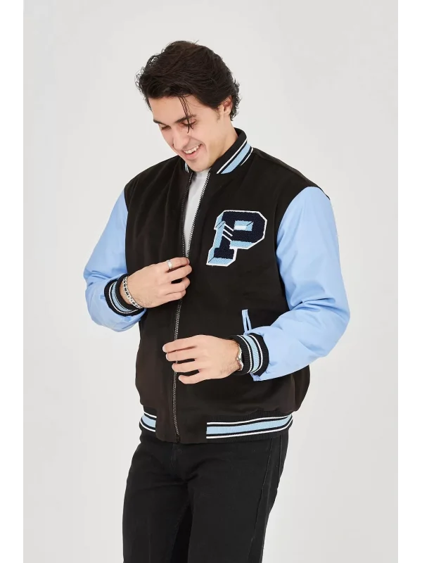 Erkek İçten Elyaf ve Astarlı Kolları Suni Deri Ceket - Mavi