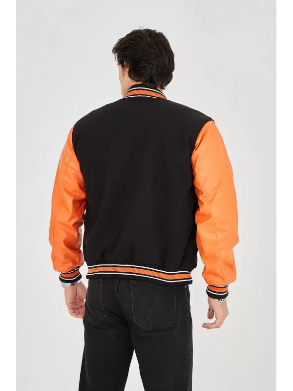 Erkek İçten Elyaf ve Astarlı Kolları Suni Deri Ceket - Turuncu