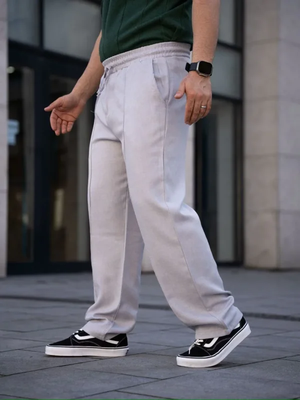 Erkek Keten Cepli Çıma Dikişli jogger Buggy Pantalon Rahat kalıp - Gri
