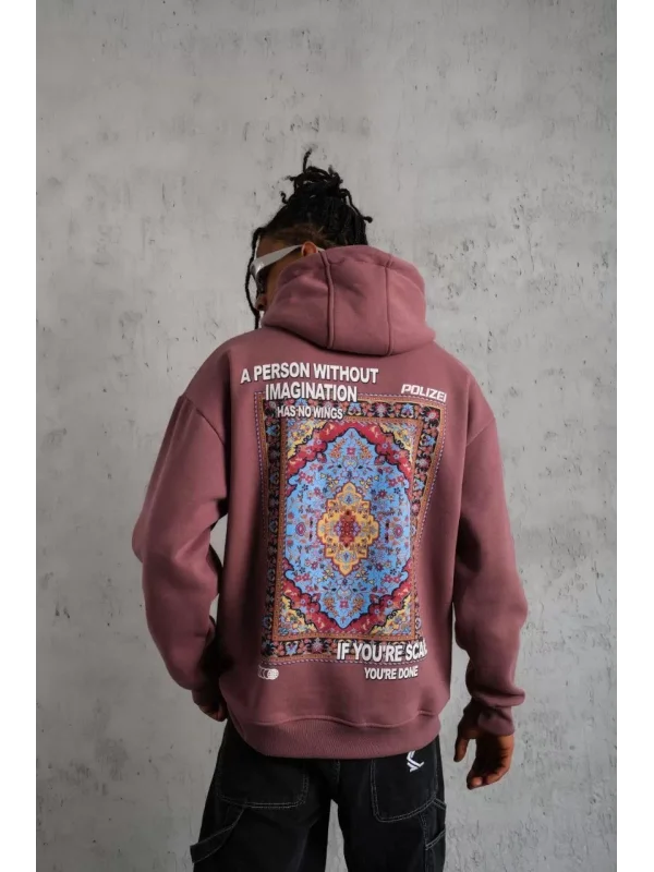 Erkek Kilim Desen Kapüşonlu Sweat - Gül Kurusu