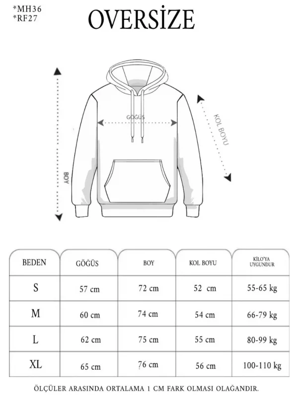 Erkek Nakış İşlemeli Kapşonlu Antrasit Sweatshirt Üç İplik Double Oversize- Füme