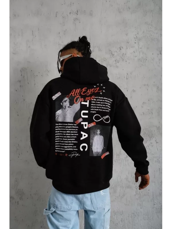 Erkek Ön Arka Baskılı Kapşonlu Sweat - Siyah