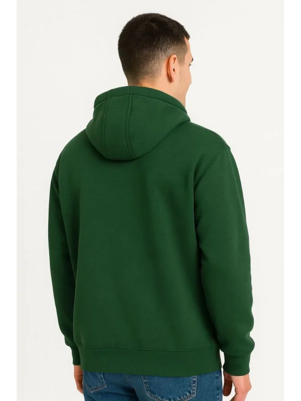 Erkek Ovarsize Kapüşonlu Swetshirt Kanguru Çepli Cıtcıtlı 3 iplik Şardonlu Hoodie - Haki