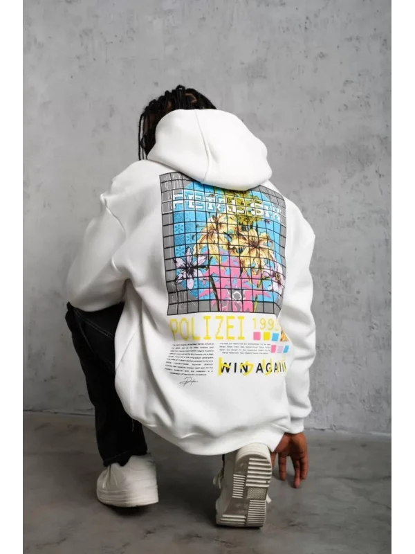 Erkek Patel Six Baskılı Kapüşonlu Sweat - Beyaz