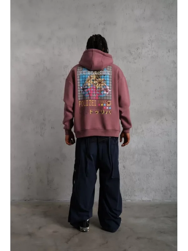 Erkek Patel Six Baskılı Kapüşonlu Sweat - Gül Kurusu