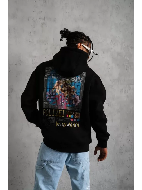 Erkek Patel Six Baskılı Kapüşonlu Sweat - Siyah