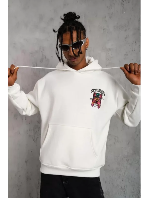Erkek SCHOOL BOY Baskılı Kapüşonlu Sweat - Beyaz