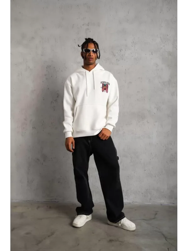 Erkek SCHOOL BOY Baskılı Kapüşonlu Sweat - Beyaz