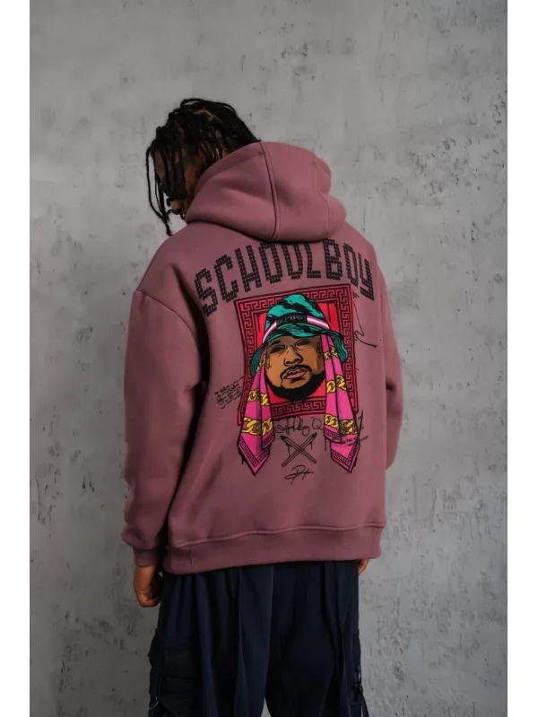 Erkek SCHOOL BOY Baskılı Kapüşonlu Sweat - Gül Kurusu