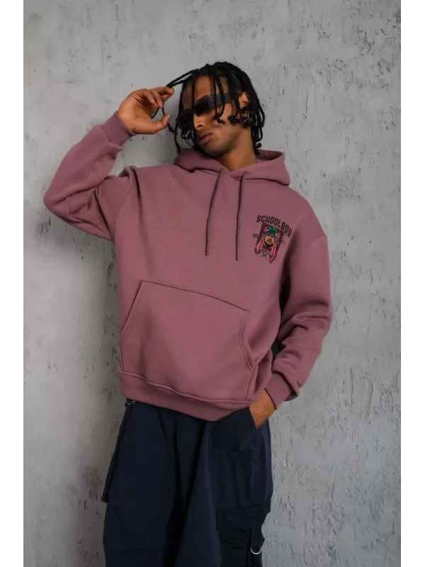 Erkek SCHOOL BOY Baskılı Kapüşonlu Sweat - Gül Kurusu