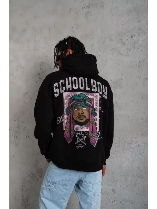 Erkek SCHOOL BOY Baskılı Kapüşonlu Sweat - Siyah