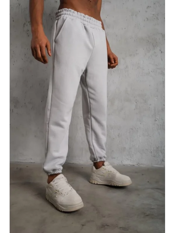 Erkek Üç İplik Alt Eşofman Lastikli - Gri