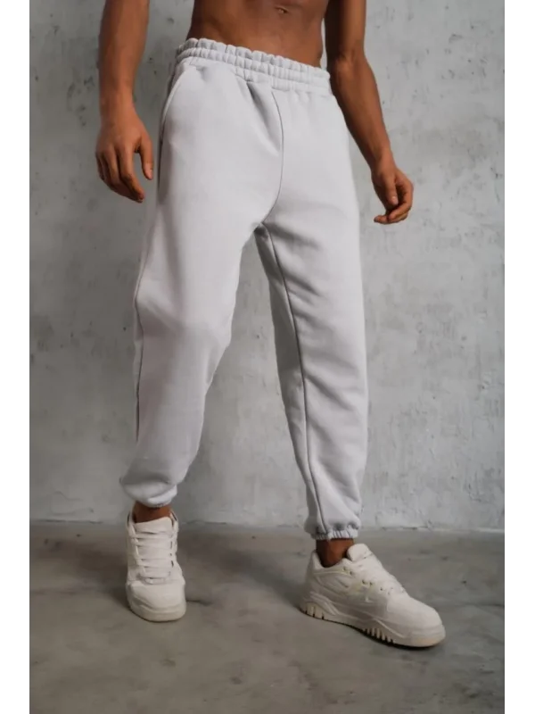 Erkek Üç İplik Alt Eşofman Lastikli - Gri