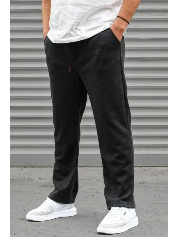 Erkek Üç İplik Basic Eşofman Boru Paça İpli Pantolon - Antrasit