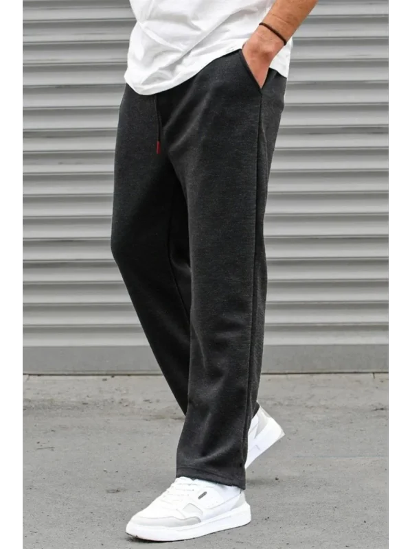 Erkek Üç İplik Basic Eşofman Boru Paça İpli Pantolon - Antrasit