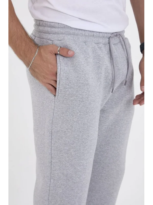 Erkek Üç İplik Basic Eşofman Boru Paça İpli Pantolon - Gri