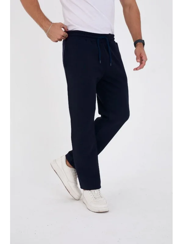 Erkek Üç İplik Basic Eşofman Boru Paça İpli Pantolon - Lacivert