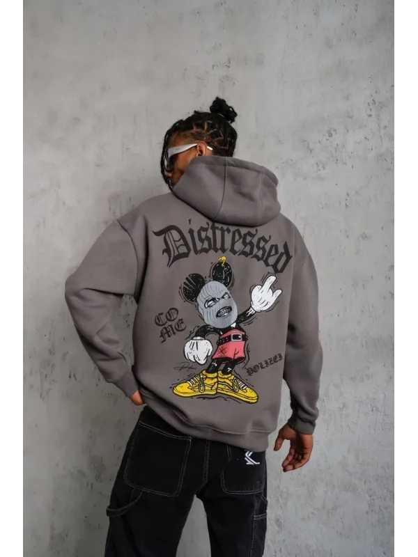 Lushiowear Erkek 3 İplik Pamuklu Kapüşonlu Kanguru Cepli Sweatshirt Hoodie -  Gri