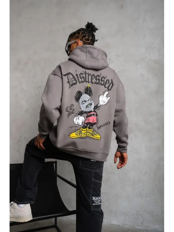 Lushiowear Erkek 3 İplik Pamuklu Kapüşonlu Kanguru Cepli Sweatshirt Hoodie -  Gri