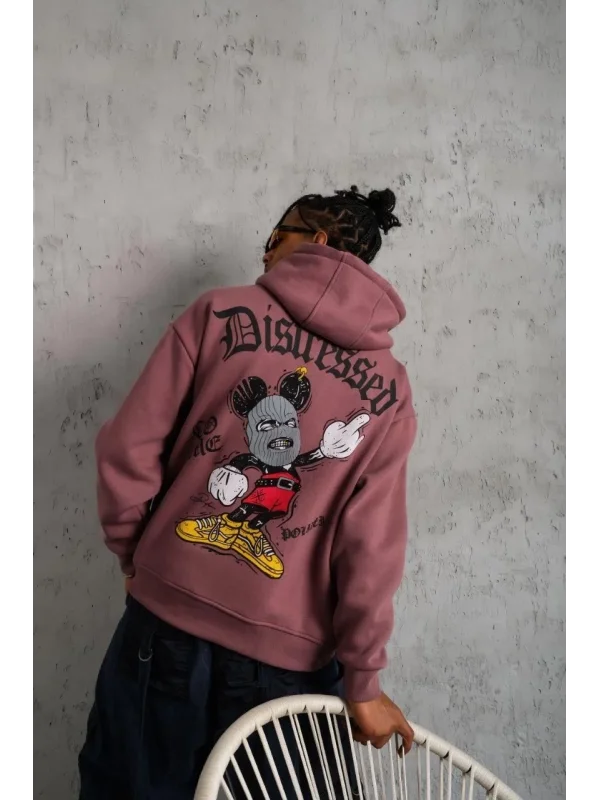 Lushiowear Erkek 3 İplik Pamuklu Kapüşonlu Kanguru Cepli Sweatshirt Hoodie - Gül Kurusu