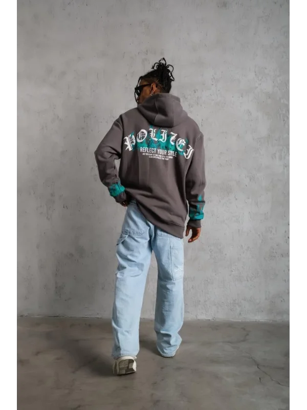 Lushiowear Erkek 3 iplik Pamuklu Alev Baskılı Kapüşonlu hoodie Sweatshirt - Gri