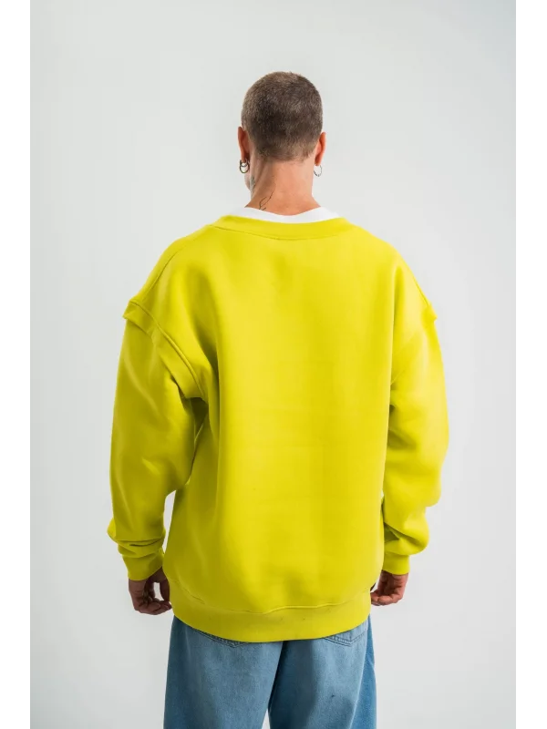 Geniş V yaka Kol Ribana Detaylı SweatShirt - Sarı