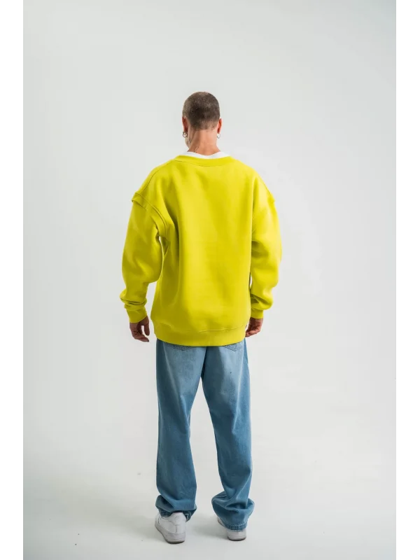 Geniş V yaka Kol Ribana Detaylı SweatShirt - Sarı
