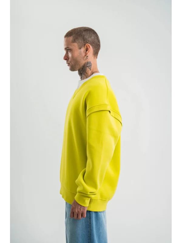 Geniş V yaka Kol Ribana Detaylı SweatShirt - Sarı