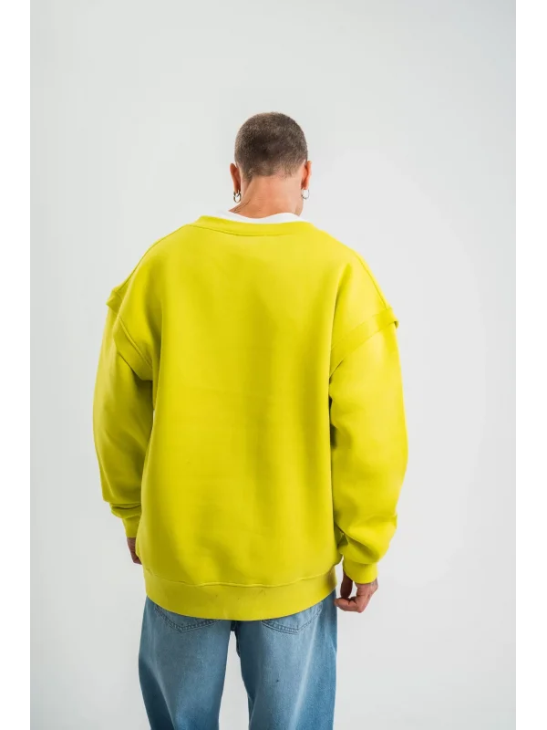 Geniş V yaka Kol Ribana Detaylı SweatShirt - Sarı