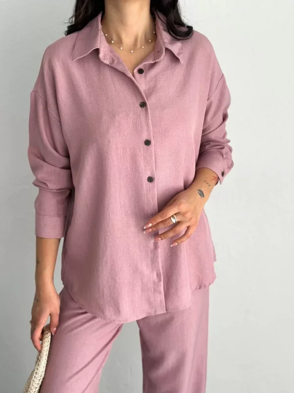 Gömlek Pantolon ikili Takım - Toz Pembe