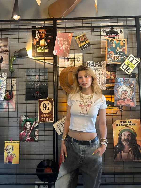 Heart Pembe Kurdele Crop