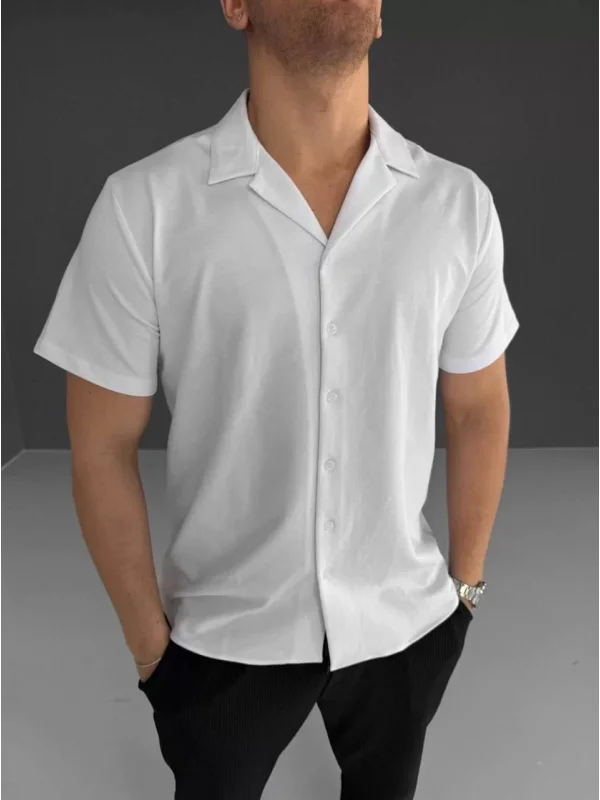 İki İplik Kumaş  Gömlek - Beyaz