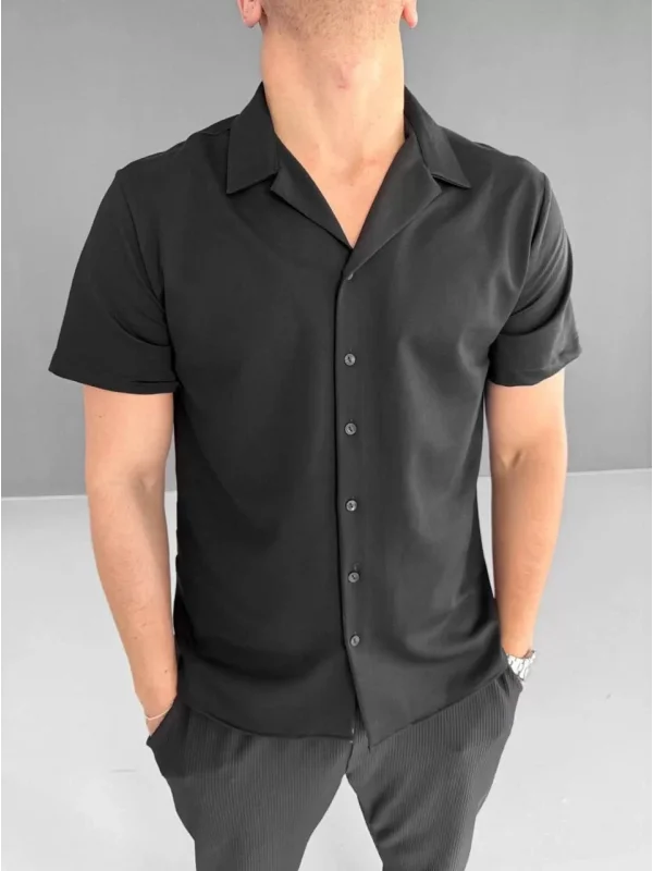 İki İplik Kumaş Gömlek - Siyah