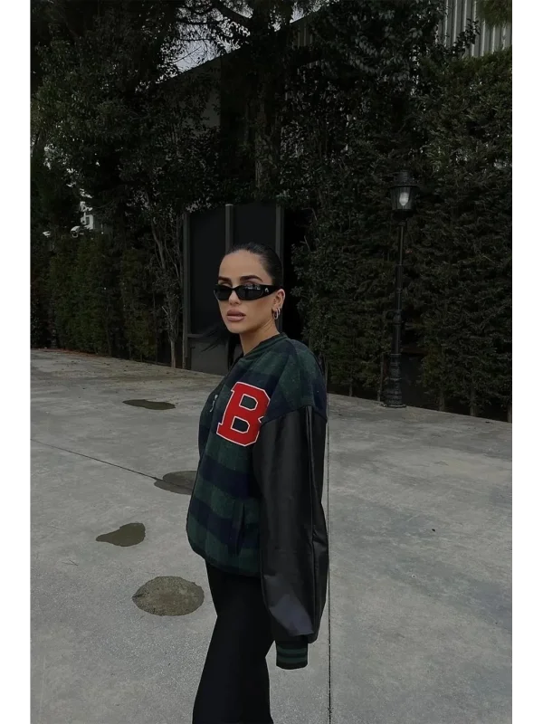 Lushiowear Kadın Pötikare Desen Nakışlı Kolej Ceket - Haki