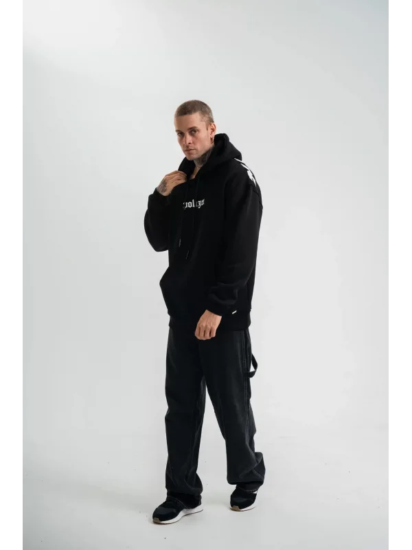 Kapşonlu Double Oversize Dijital Patchli SweatShirt - Siyah