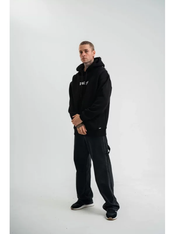 Kapşonlu Double Oversize Dijital Patchli SweatShirt - Siyah