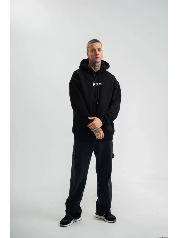 Kapşonlu Double Oversize Dijital Patchli SweatShirt - Siyah