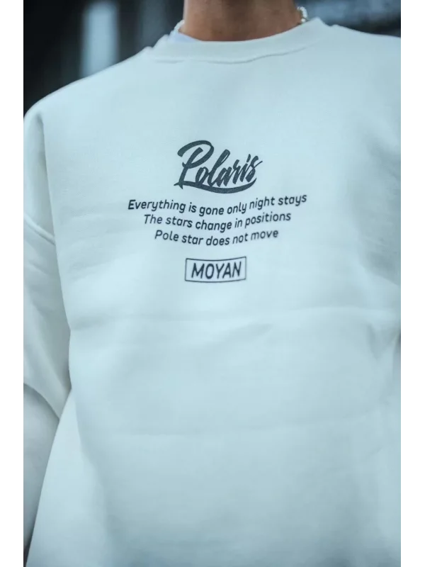Kışlık Bisiklet Yaka Ön Ve Arka Baskılı SweatShirt - Beyaz